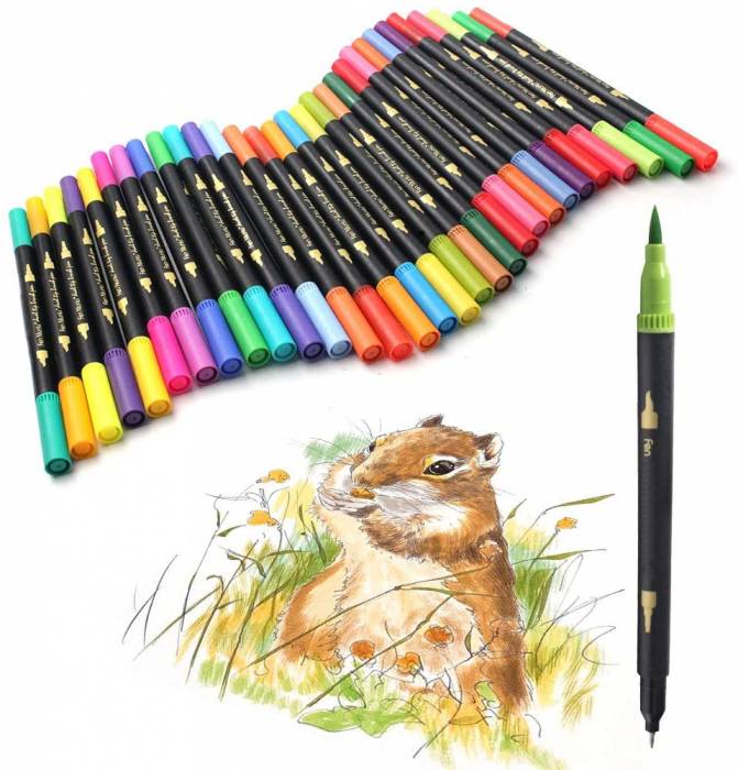 2021dual Tip Brush Pens 60 Color Fineliners Art Markers Set Fine And Brush Tip For Kids Adult Coloring Book Note