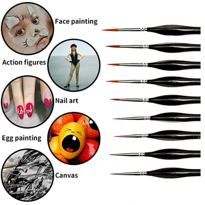 9 Pieces Fine Detail Paint Brush Miniature Painting Brushes Kit Mini Paints Brush Set for Acrylic, Watercolor, Oil, Face, Nail,