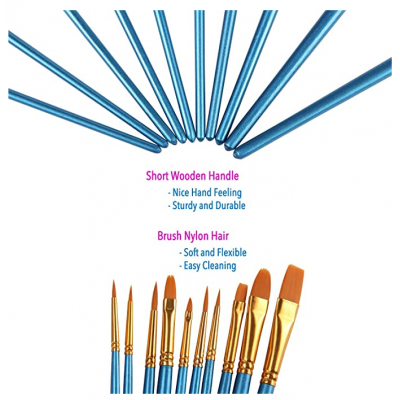 10Pieces Round Pointed Tip Nylon Hair Brush Set, Blue